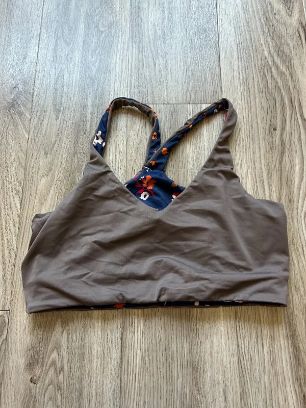 Maaji Reversible Sports Bra Bikini Top Brown and Blue Florals Size L - Image 7