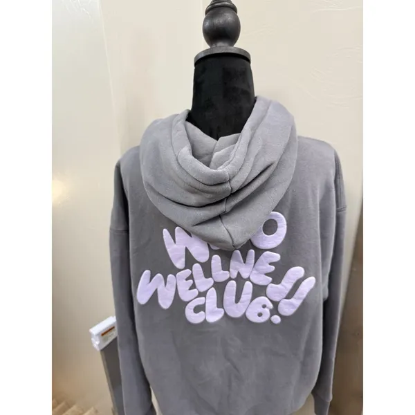 WILO The Label Hoodie Women Grey Purple Wellness Club Puff Print Sweatshirt Gym - Image 2