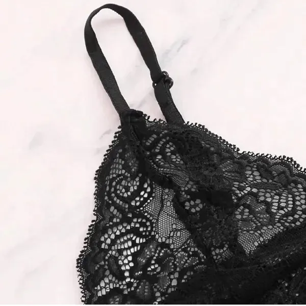 Elegant Black and Pink Lace Sleepwear Set - Image 3