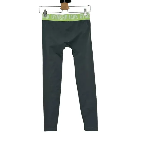 Gymshark Fit Seamless‎ Leggings Gray / Neon Green Waistband Size Medium - Image 6