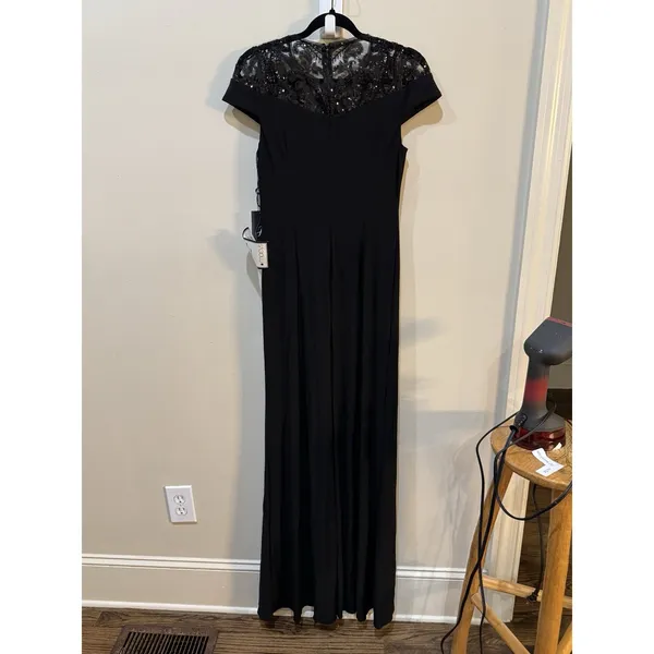 Adrianna Papell Embellished Illusion-Yoke Gown Sequin Jersey Dress Size 6 Black - Image 6