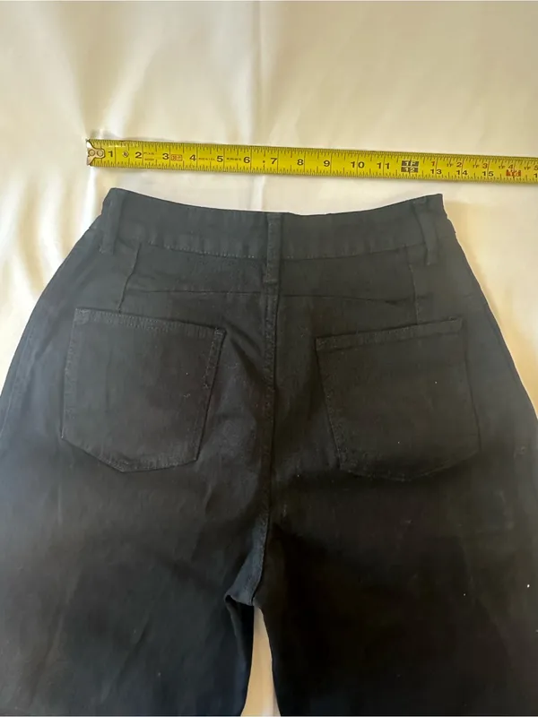 Womans Black barrel Denim Jeans Solid Button Fly 5 - Image 3