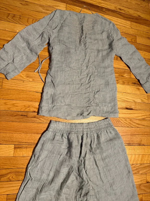 NWOT Zara 100% Linen Kimono Co Ord Matching Set Flowing Trousers wrap top gauze sz M - Image 15