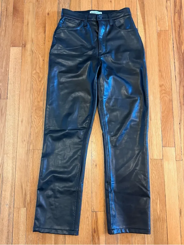 ABERCROMBIE AND FITCH Curve Love Ultra High Rise 90s‎ Straight Leather Pant 28 - Image 2
