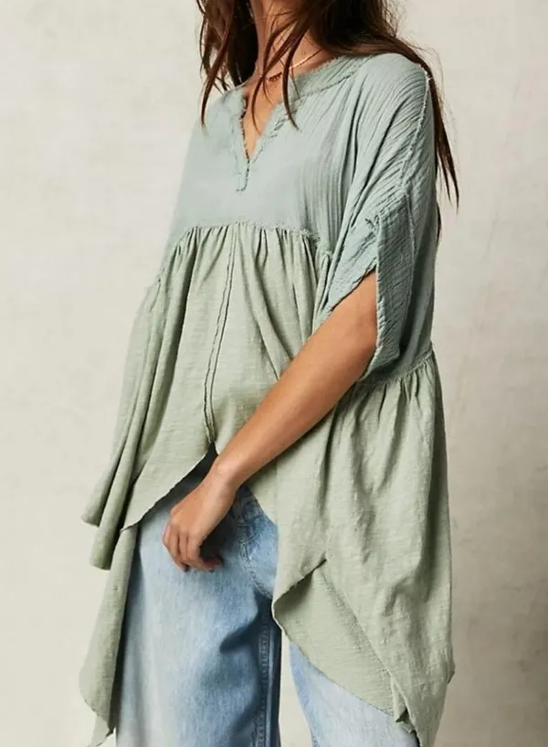 Free People Sugar Rush Babydoll Asymmetrical Hem Short Sleeve Top - Image 3