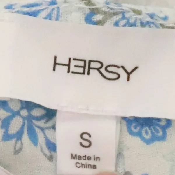 HERSY Floral Linen Blend Babydoll Mini Dress Womens Size S Blue Boho Cottage - Image 6