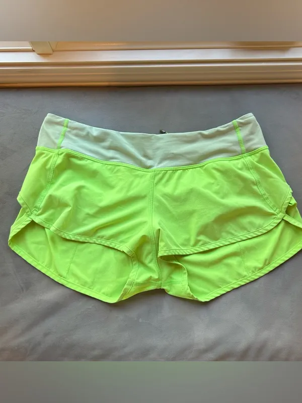 lululemon athletica Neon Lime Athletic Shorts with Cream Waistband - Image 2