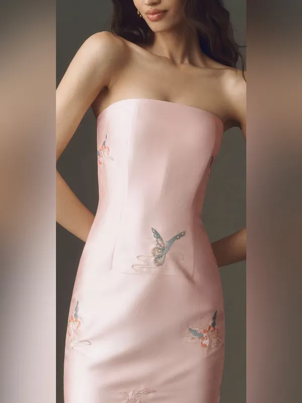 NEW SAU LEE Isla Butterfly Embroidered Strapless Satin Pink multi Gown Sz 2 - Image 3