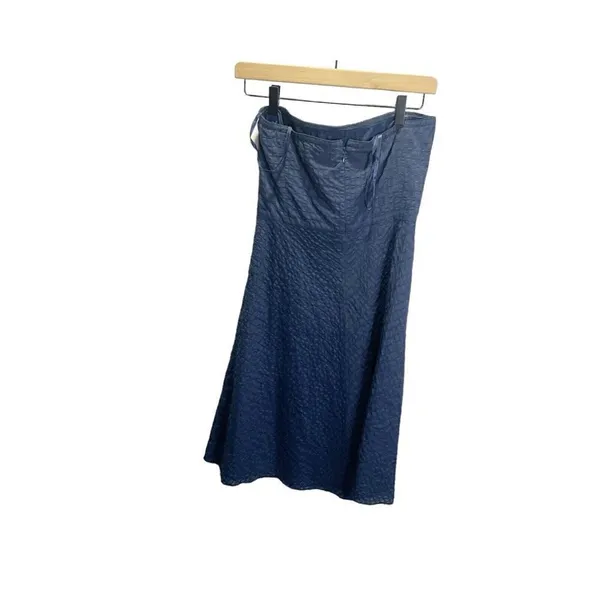 J. Crew Strapless A-Line Dress Textured‎ Cotton Navy Lined Size 2 Summer Preppy - Image 2