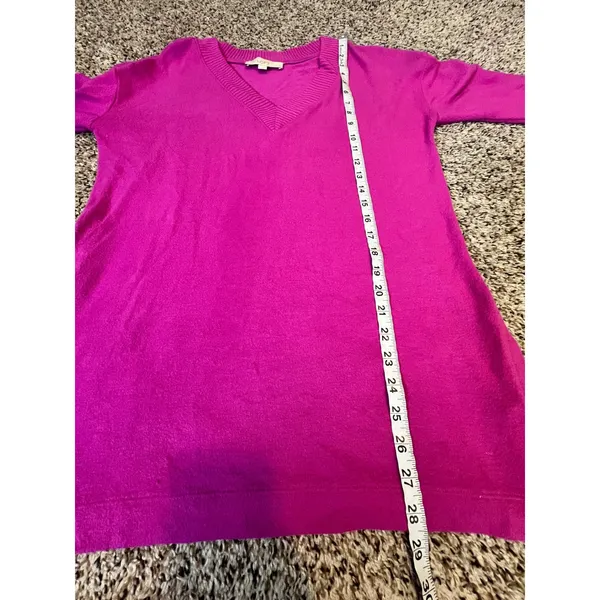 LOFT Magenta Pink‎ V Neck Long Sleeve Sweater Top Women's Size Small - Image 5