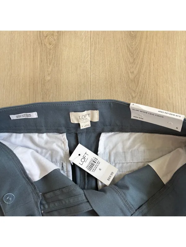 Loft NWT Women's Gray High Rise Slim Wide Leg Crop Pants Size 6 - Image 6