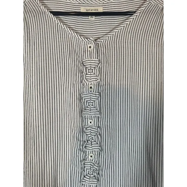 Max Studio White Striped Long Sleeve Button Bow Detail Blouse Women Sz L - Image 3