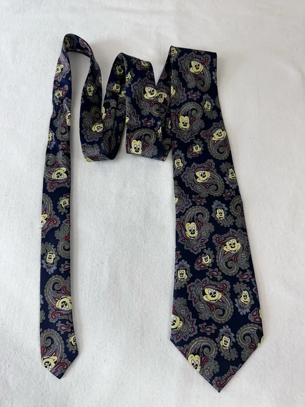 Disney Mickey Mouse Tie vintage Blue Paisley Neck Tie Silk Office Vacation. - Image 6