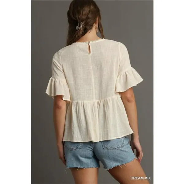 ✨NWT Umgee Floral‎ Lace Trimmed Detail Half Sleeve Babydoll Top - Image 2
