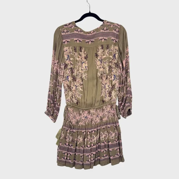 Free People Womens Dress Green Moonlight Floral Mini Smocked A Line Boho Small - Image 3