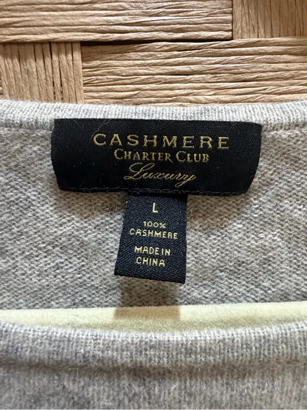 CHARTER CLUB Pure Cashmere Double-Ruffle Sweater Gray Large Minimalist Luxury - Image 4