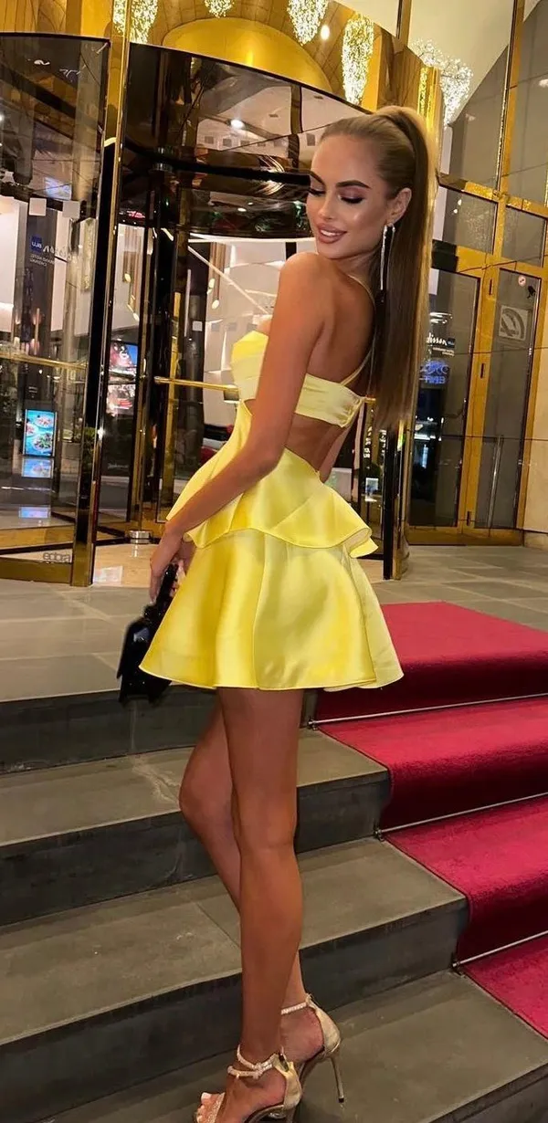 Zara dress mini cut out ruffle yellow blogger wedding evening summer party - Image 2