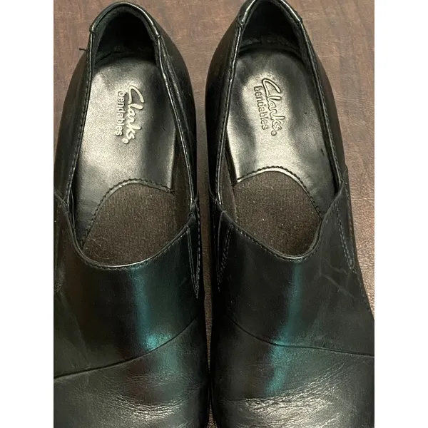 Clarks Bendables‎ Black Leather 2 Inch Heeled Loafer Size 7.5M Career Comfort - Image 3