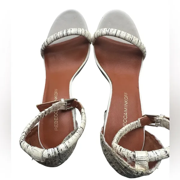 Rebecca Minkoff Mali Snake‎ Embossed Chunky Heels Cream/Black Sz 8.5 M - Image 6