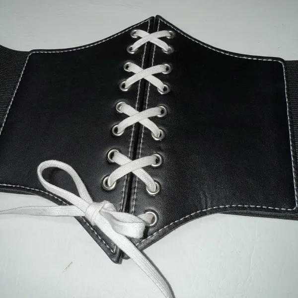 Corset Belt Womens Medium Large Black Lace Up Snap Back Pirate Goth Whimsigoth - Image 2