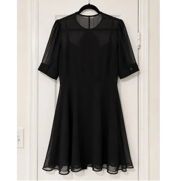 Zara Black Ruffle Button Front Sheer Mini Dress Medium with Camisole Slip - Image 5