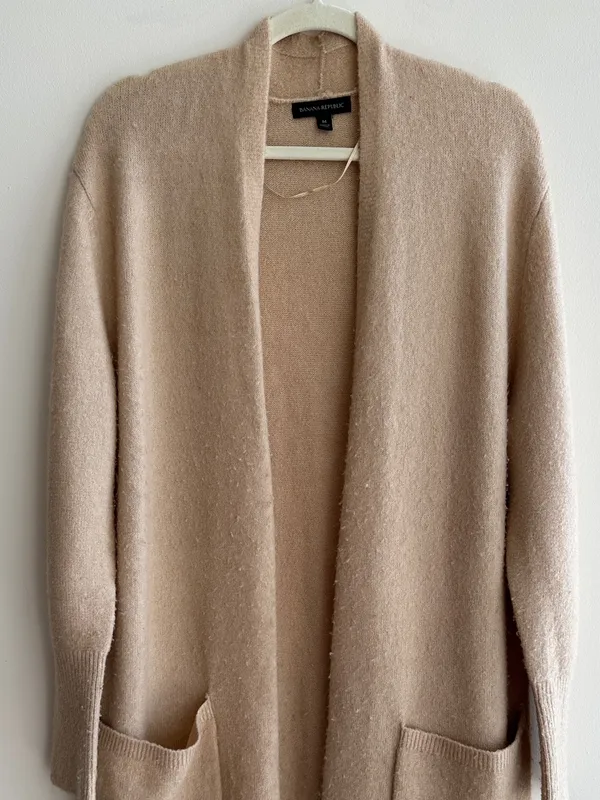 Banana Republic Long Lightweight Open Cardigan, Tan, Size Medium - Image 2