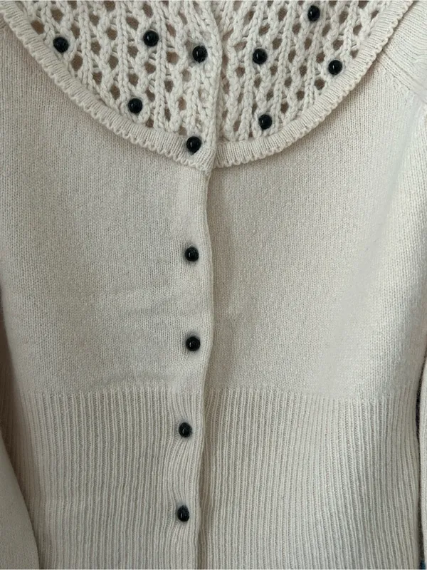 Anthropologie Sleeping on Snow Tea for Two Crochet Yoke Beaded Button Cardigan - Image 5