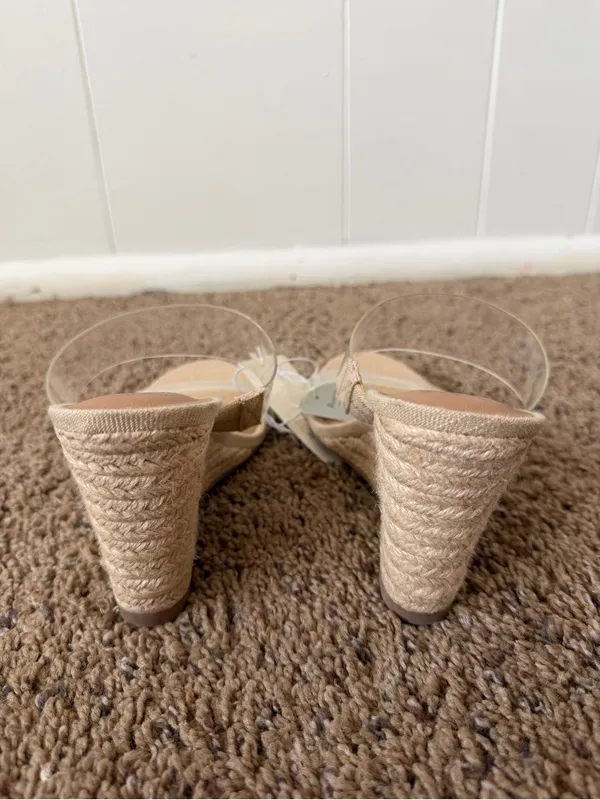 A New Day Clear Strap Espadrille Wedge Sandals Nude Beige Size 6 NWT - Image 5