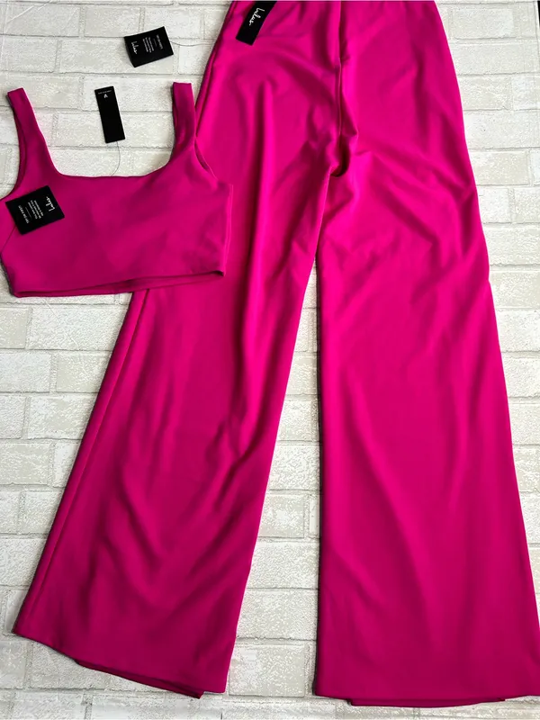 Lulus Only Tonight Women's Hot Pink Wide-Leg Jumpsuit Two-Piece Set Size Medium - Image 7