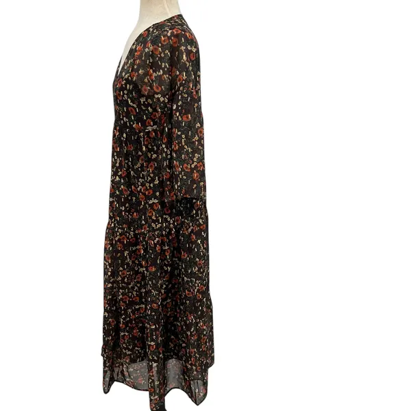 Natural Life Floral Print Midi Dress Kimono‎ Sleeve Brown Red Size Small - Image 6