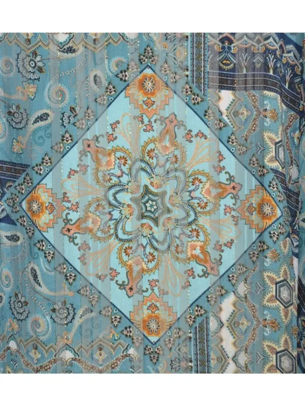Umgee Womens S/M Blue Paisley Metallic Kimono Duster Boho Open Front Cardigan - Image 9