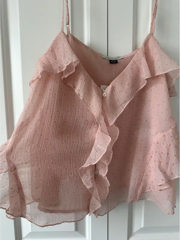 AE Ruffle Cami Tank Top American Eagle NWT Light Pink Medium - Image 6