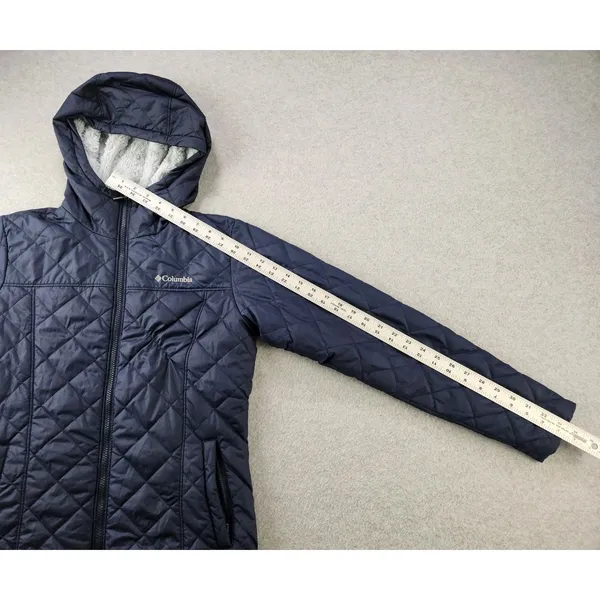 Columbia Copper‎ Crest Jacket SMALL quilted Soft Faux Fur Lined Hooded Navy Blue - Image 8