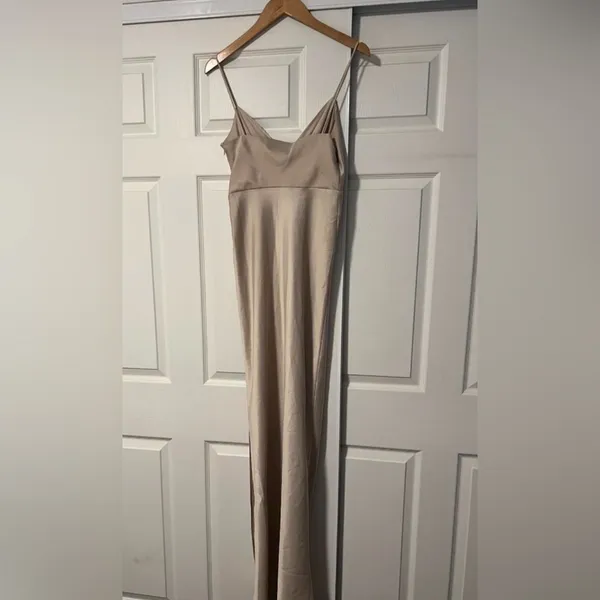 BHLDN Anthropologie Tank Top Maxi Dress Gown Freya Satin‎ Charmeuse Slit Formal - Image 4