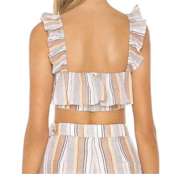 Tularosa Penelope Multi Striped‎ Printed Cropped Top Ruffle Beach S - Image 3