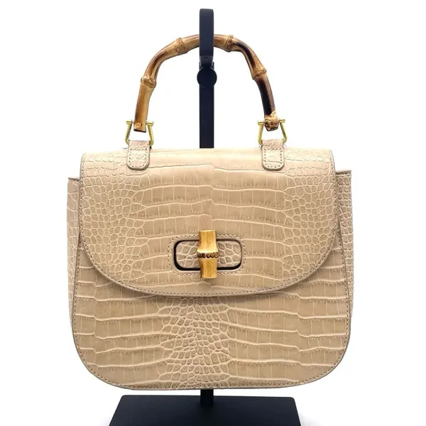 Fawn Design The Bamboo Shoulder Bag in Latte Faux Croc Purse Limited Edition NEW - Image 3