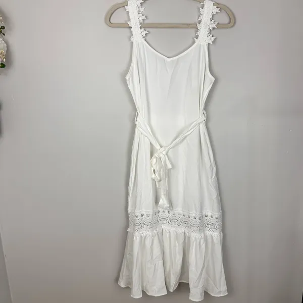 Cupshe Powder Lace & Tie Midi Summer Dress White Small NWT Minimalist Vacay Feminine - Image 7