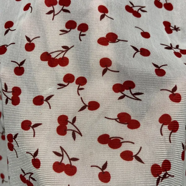 Romwe Coquette girl cherry print mesh lace trim sweetheart neckline dress red white xs - Image 5