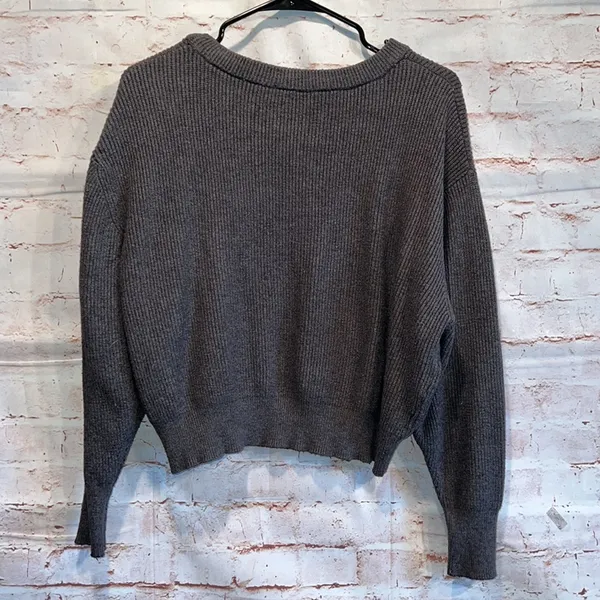 Zara knit crew neck semi cropped sweater pullover grey long sleeve L ribbed - Image 5