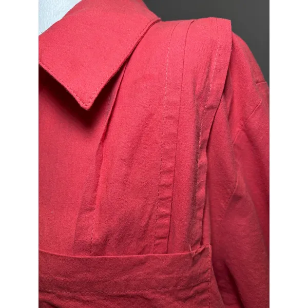Aura Oversized Shirt Dress Large Rust Red Linen Cotton‎ Pleated Boho Tunic - Image 7