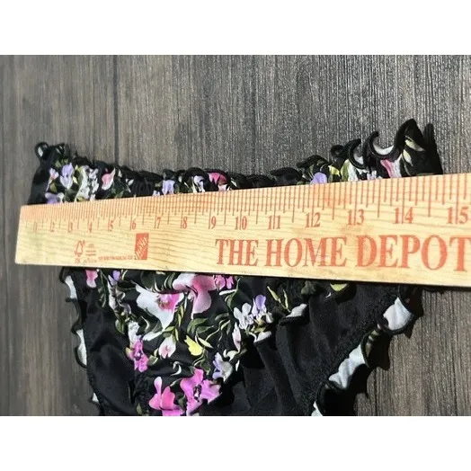 Shade & Shore‎ Womens Floral Bikini Set Black Pink Ruffle Edge Coquette Medium - Image 6