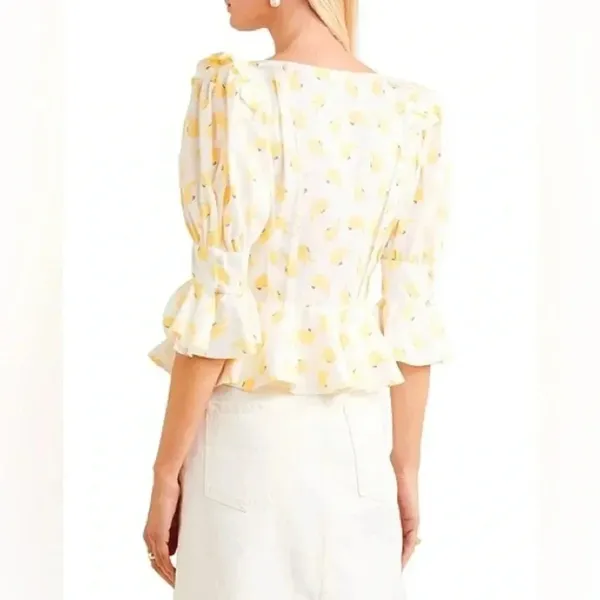 ANNA MASON Rosi Blouse White & Yellow Banana Ruffle‎ Button Down Medium - Image 2