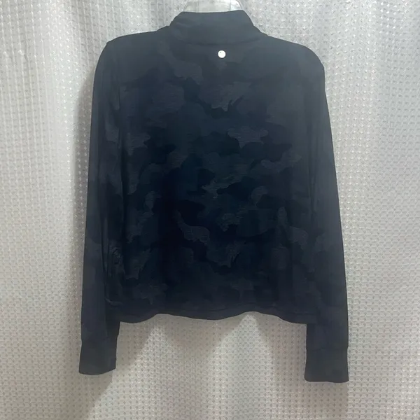 Women's Yogalicious black camo print long sleeve 1/4 zip pullover top. - Image 4