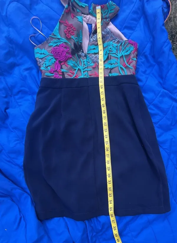Harlyn Floral Embroidered Halter Keyhole Cocktail Dress with Tulip Wrap Skirt - Image 12