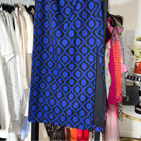 New Zara Blue Neoprene Geometric Print Midi Skirt XS - Image 5