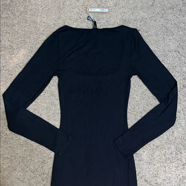 Skims Soft Lounge‎ Long Sleeve Ribbed Maxi Dress Onyx Black Small - Image 9