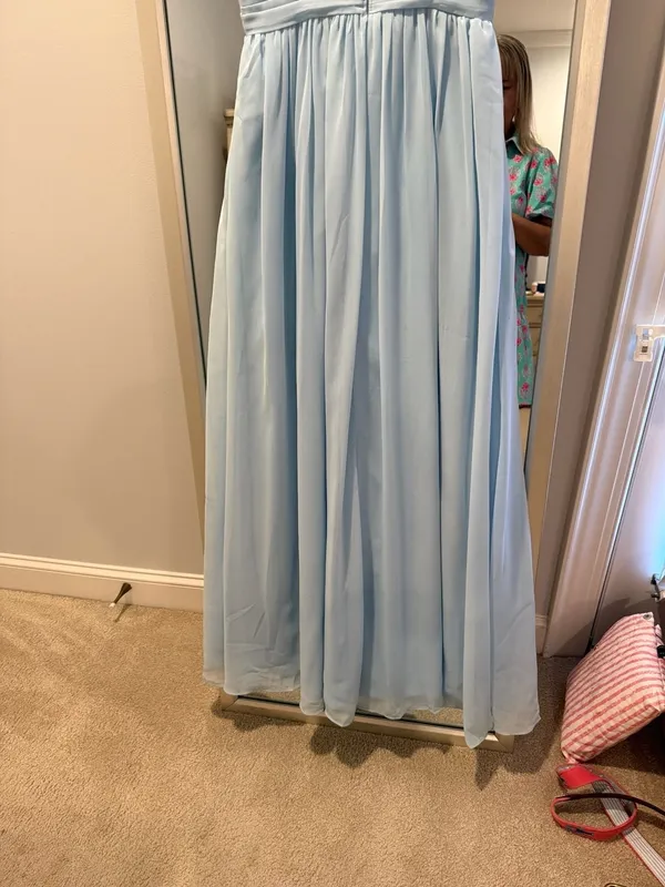 Azazie Sky Blue Chiffon V-Neck Pleated Spaghetti Strap Bridesmaid Dress Size A2 - Image 5