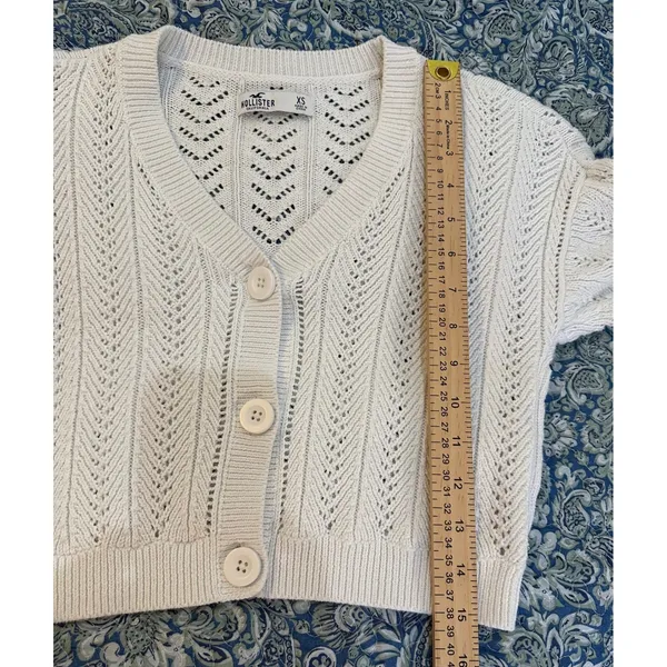 Hollister White Pointelle Knit Cropped Cardigan Sweater XS 350S27720 Cotton - Image 4