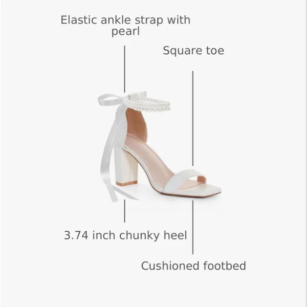 NEW High Heel Wedding Pearl Open Square Toe Block Bow Bridal Shoes 9.5 - Image 6