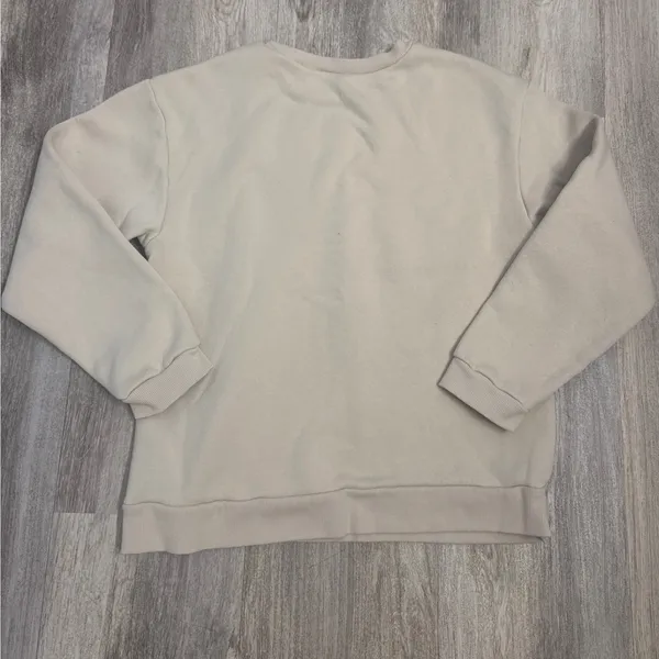 Zara Womens‎ Cream Embroidered Bib Sweatshirt Long Sleeve Crew Neck Small - Image 4